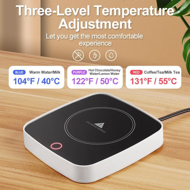 Defashun Coffee Mug Warmer Waterproof Smart Cup Warmer with 3 Temperature Setting for Warming & Heating Coffee, Beverage, Milk, Tea and Hot Chocolate (White) - Image 3